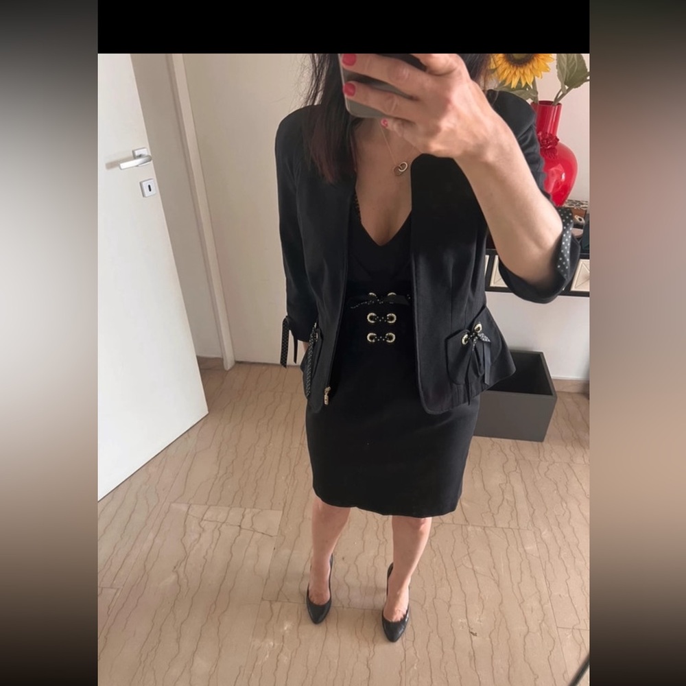 Luisa Spagnoli navy blue and gold formal dress with blazer